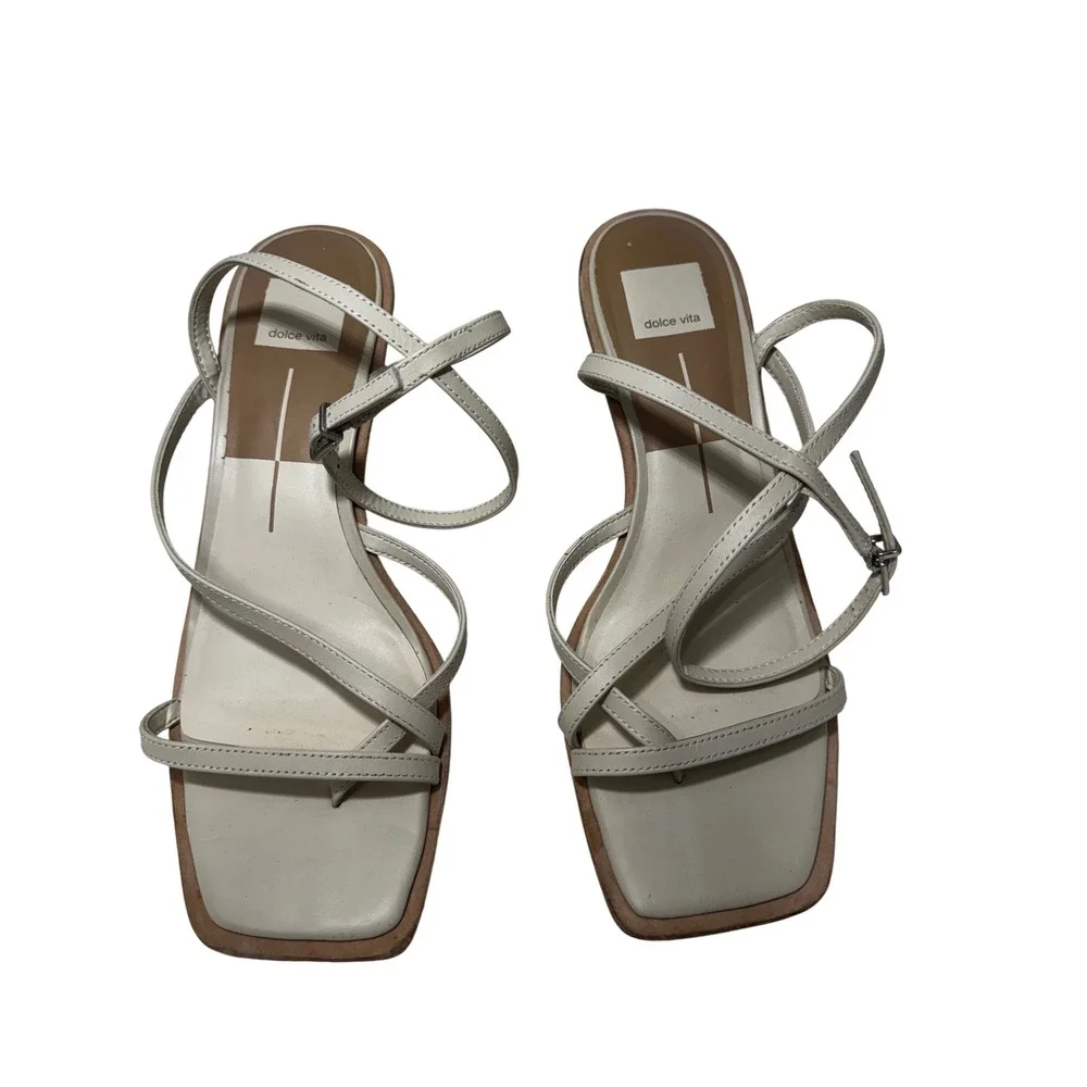 Dolce Vita Women Cream Strappy Square Toe Wedge Sandal Buckle Ankle Strap Size 9